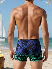 Manfinity Swimmode Men's Ombre Leaf Print Fashion Swim Trunks - Black - View 2