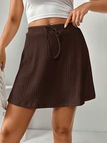 SHEIN Essnce 女士休闲百搭短裤套装 - 咖啡棕 - 查看 5