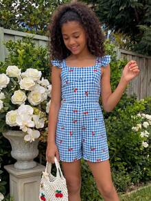 女童优雅数码印花连体裤，后腰镂空蝴蝶结设计，适合外出、度假和日常穿着。 - 彩色 - 查看 6