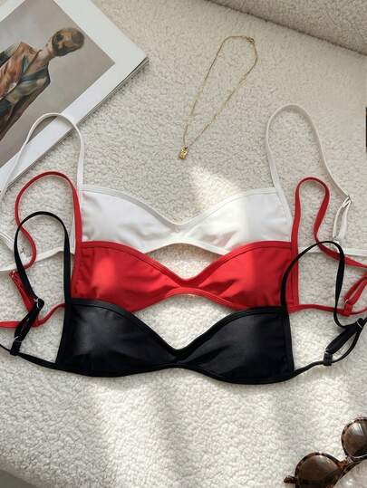 Swim Vcay Women's Fashionable Sexy Solid Color Swimwear Top, Strapless Backless Spaghetti Strap, Spring/Summer Beach Holiday Bikini Sets Push Up Bra Bathing Suit Tops For Women Bikini Sets Swimwear Bikini Tops Underwire Bikini Tops For Women