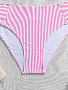 SHEIN 少女条纹比基尼套装，休闲度假 - 粉色 - 查看 3