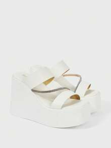 Sugerpunk Women's Fashion Platform Wedge Sandals, Summer - White - View 3