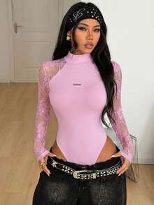 Coolane Women's Spring/Summer Music Festival Golf Party Breathable Mesh Stretchy Bodysuit Jumpsuits, Valentine's Day White Sexy - Baby Pink - View 4