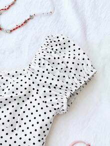 SHEIN Tween Girl Casual Minimalist Comfortable Polka Dot Backless Top,Kids - White - View 4