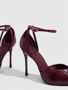 CUCCOO SZL Women's Casual Fashionable Simple Ankle Strap Pointed Toe High Heels, Summer - Burgundy - View 5