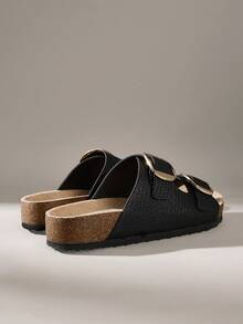 Solecia Women's Adjustable Buckle Casual Beach Slippers For Christmas Summer Shoes - Black - View 3