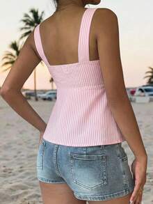 Veykashi Casual Minimalist All-Match Striped Camisole Top, Suitable For Plus Size Women In Summer, Cute Summer Top - Multicolor - View 2