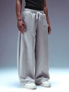 STYNVO Celana Jogging Pria Warna Polos dengan Tali Serut di Pinggang dan Potongan Lebar, Model Longgar - Light Grey - View 4