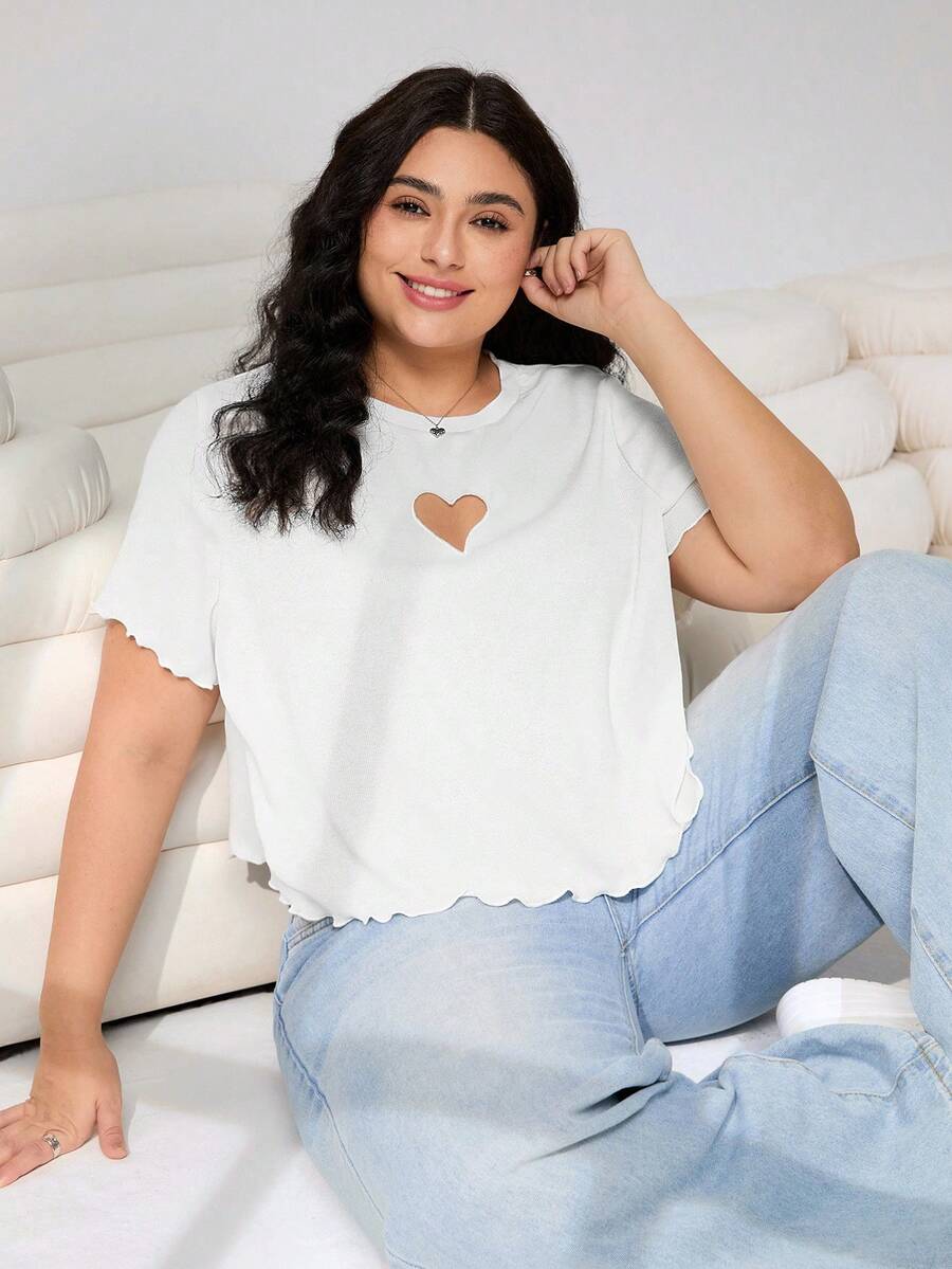 Solflare Plus Heart Cut Out Lettuce Trim Tee