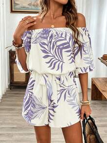 Breezaya Hawaiian Style Ruffled Off Shoulder Romper - Multicolor - View 4