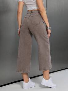 Jeans unicolor con cremallera - Marrón - Ver 2
