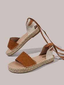 Styleloop Ladies Flat Bottom Round Toe Baring Toes Lace Strap Casual Vacation Beach Sandals - Brown - View 4