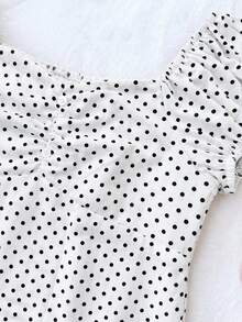 SHEIN Tween Girl Casual Minimalist Comfortable Polka Dot Backless Top,Kids - White - View 9