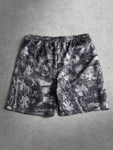 INCRYTM Men's Drawstring Waist Plant Print Casual Versatile Daily Outing Shorts - Army Green - View 2