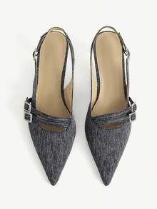 CUCCOO CHICEST 女士鞋履 气质格纹水钻细高跟尖头露跟搭扣女式通勤宴会鞋 - 黑色 - 查看 2