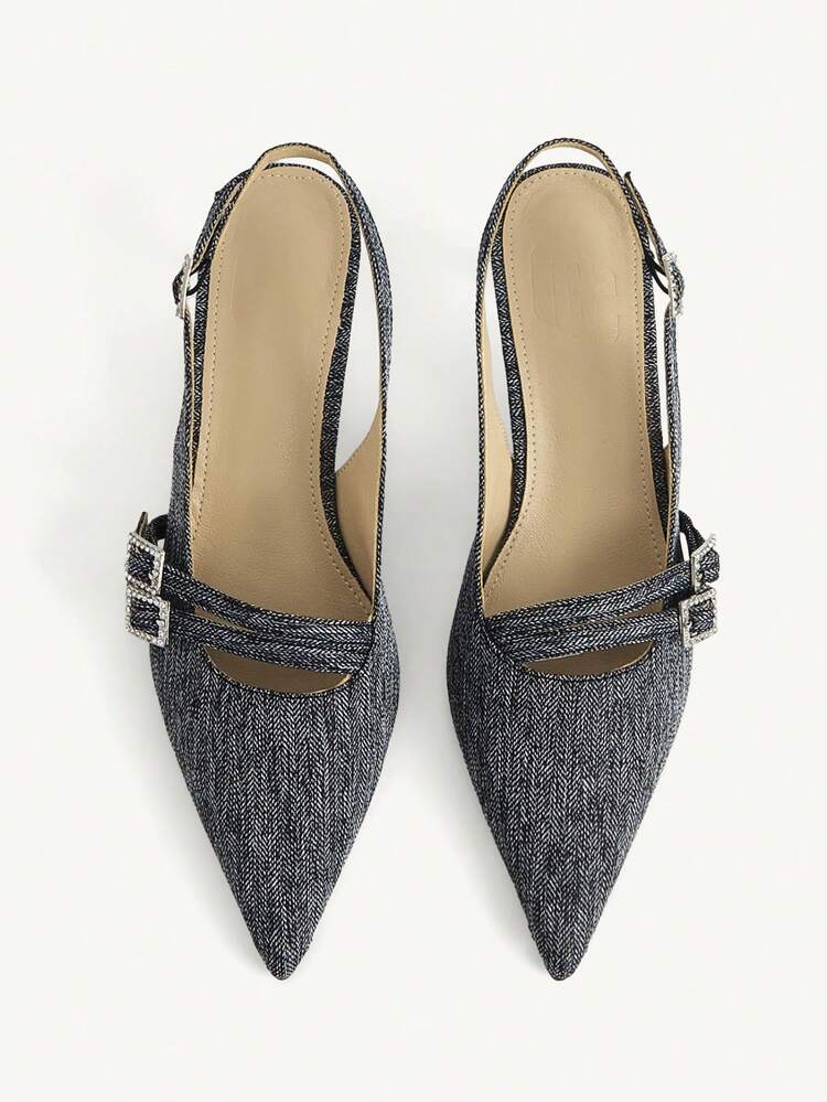 CUCCOO CHICEST Women Shoes Temperament Plaid Rhinestone Stiletto High Heels Pointed Slingback Buckle Women Commuter Banquet Shoes