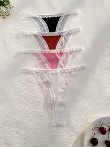 4 chiếc quần lót dây (thong) nữ họa tiết quả anh đào ngọt ngào quyến rũ. - Nhiều màu - Xem 2