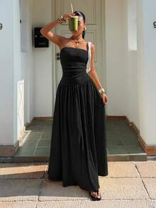 Muchica 女士夏季新款奶油黄纹理针织连衣裙 - 黑色 - 查看 3