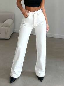SHEIN Plus High Waist Casual Straight Jean - White - View 3