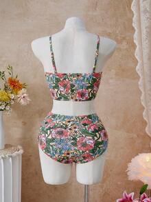 SHEIN Swim Lushore Random Printed Tankini Set For Beach In Summer Vacation Two Pieces Sethigh Waisted Bikini Set - Multicolor - View 6