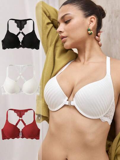 Bralution 3-Piece Sexy Lace Front Closure Bra Set