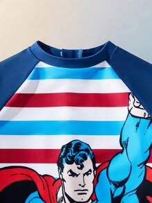 SUPERMAN X SHEIN Maija Kids 男童春夏修身拼接泳装，合作款 - 藍色 - 查看 7