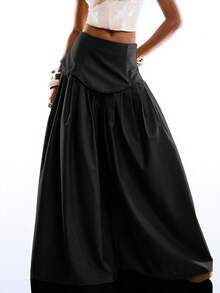 LYSMO Mẫu quần ống rộng xếp ly màu đen trơn, phong cách tối giản mới năm 2026, phù hợp cho việc đi làm. - màu đen - Xem 3