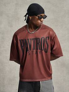 PAVTROS Men's Casual Letter Print T-Shirt, Summer Oversize T Shirt Oversize T Shirt For Men Streetwear Shirts T Shirt For Men Rapper T Shirt - Brown - View 4