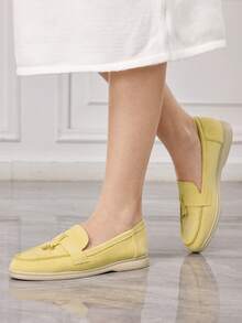 Sleekvia Zapatos planos cómodos tipo mocasín de mujer color negro para Navidad - Amarillo - Ver 6
