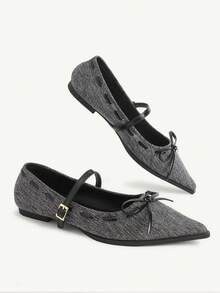 CUCCOO CHICEST Giày nữ mới, giày bệt mũi nhọn kiểu Pháp thắt nơ, giày công sở. - màu đen - Xem 4