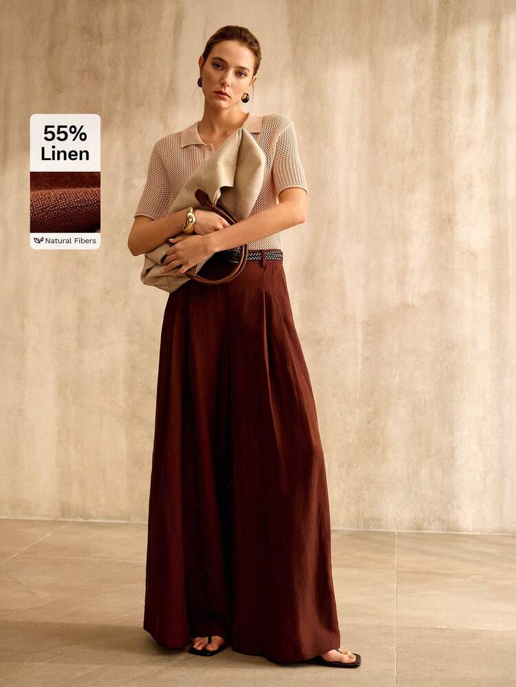 WOMEN'S LINEN & TENCEL BLEND WIDE LEG SUIT PANTS