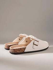 Solecia Women's Fashion Platform Slippers, Round Toe Square Buckle Decorative Spring Shoes, Suitable For Spring, Easter, Christmas - White - View 3