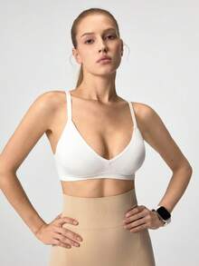 Loungeista 白色女用壓力式Bralette，露背休閒設計，V領Bralette，T恤式Bralette，加墊Bralette，女用Bralettes，白色V領內衣，適合夏季 - 白色 - 查看 7