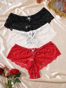 Seduluxe 3pcs Plus Size Lace Elegant Panty Set - Multicolor - View 6