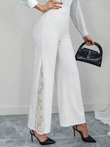 SHEIN Clasi Elegant Lace Flare Pants, Suitable For Daily Wear, Fashionable And Flattering - White - View 5
