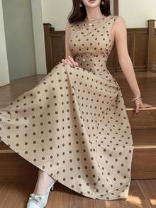 Solavon 女士波点图案金属太阳装饰无袖优雅连衣裙 - 彩色 - 查看 4