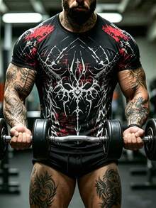 GymBeat Men's Graphic Print Raglan Short Sleeve Compression Sports T-Shirt, Summer - Black - View 7