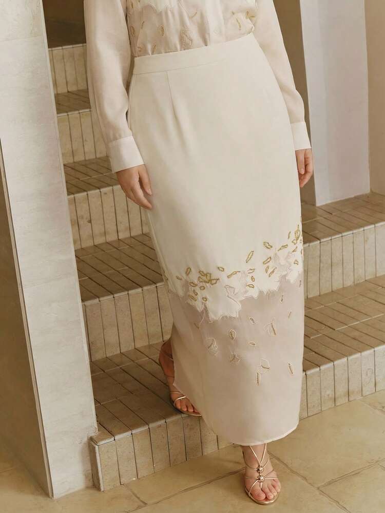 Plus Size Women Elegant Fashion Mesh Patchwork Beaded Skirt