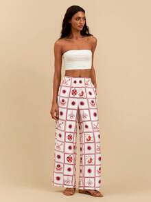 Travachic Pantalones anchos de uso versátil y casual con estampado total para uso diario de mujer - Multicolor - Ver 3