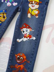 SHEIN | PAW Patrol 小男孩卡通小狗印花口袋拉链休闲牛仔裤 - 藍色 - 查看 7