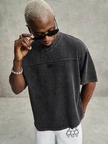 Men's Minimalist And Versatile Short-Sleeved T-Shirt With Round Neck And Letter Print - Grey - View 4