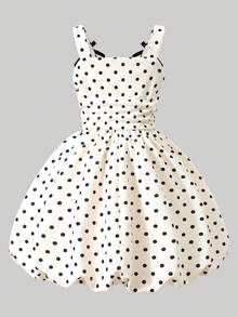 Süßes Kleid für Kleine Mädchen mit 3D Schleifen Dekor, Träger Taille geraffte Laternensaum Kleid, Kinder Sommer Lässig Urlaubs Chic Stil - Weiss - Übersicht 2
