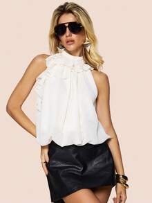 Olia Maree Blusa sin mangas para mujer, diseño de verano, unicolor holgado de nicho, capaz, elegante, minimalista, versátil para ir al trabajo, uso diario, primavera, otoño, reuniones, negocios, oficina - Albaricoque - Ver 6