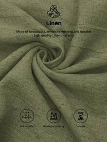 SHEIN LUNE 女士亚麻面料衬衫领纽扣装饰连衣裙，杏色，适合春夏休闲外出和工作办公室 - 軍綠色 - 查看 6
