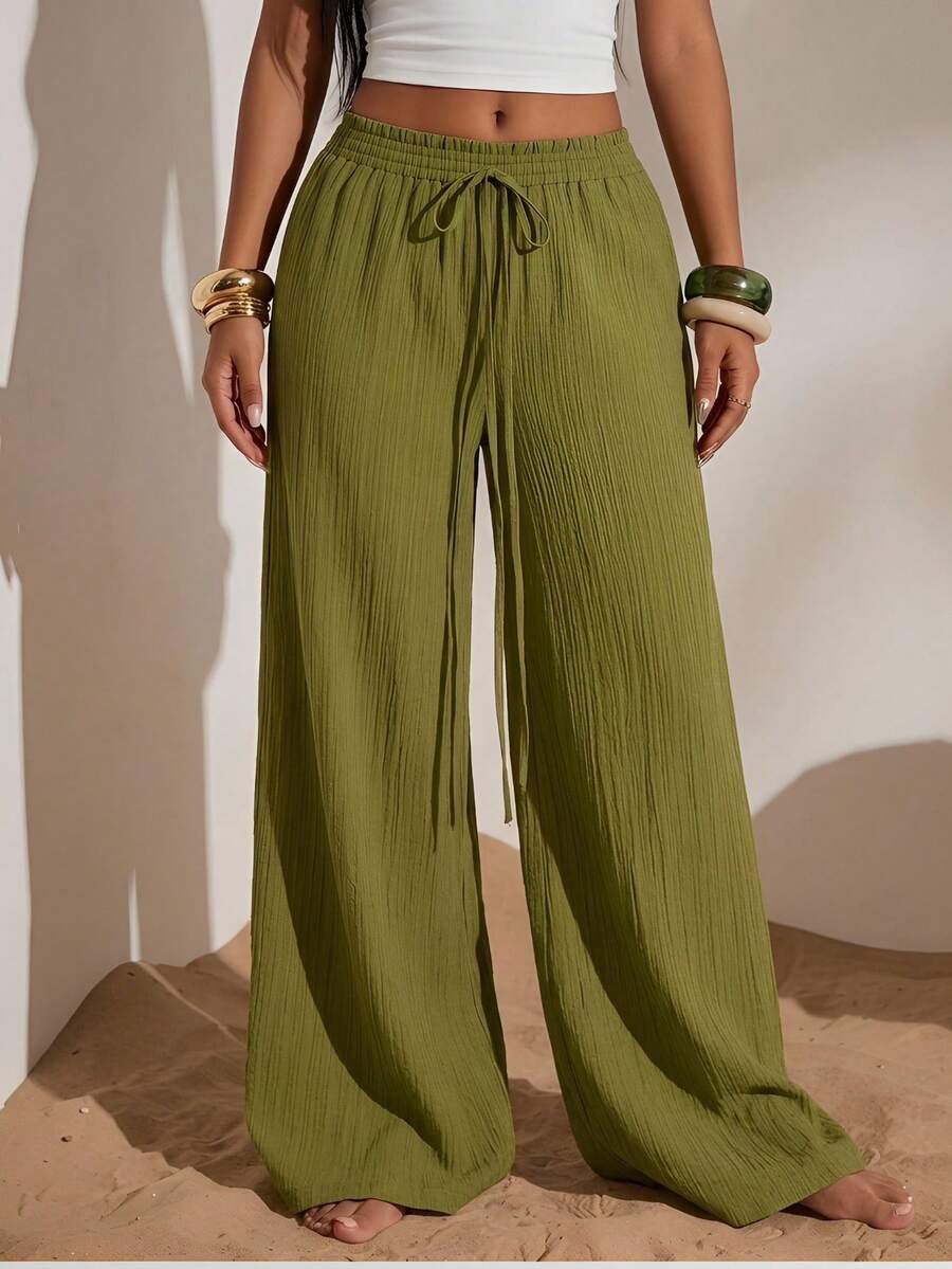 Radiana Pantalon ample vert olive minimaliste casual pour femmes grandes tailles, pantalon taille haute jambes larges, pantalon long ample grandes tailles, pantalon casual, pantalon long fluide léger, pantalon long pour vacances, pantalon polyvalent tout-aller, convient pour les sorties casual quotidiennes, les courses, la maison, les déplacements, la ville, les fêtes, les festivals de musique, les concerts, les concerts de musique country, les vacances, les plages, les voyages - Vert - Voir 1