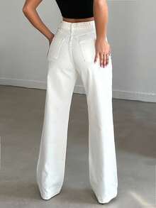SHEIN Plus High Waist Casual Straight Jean - White - View 2