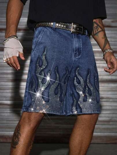 AXEPEAK Quần short denim dáng rộng, thời trang, có đai thắt lưng.