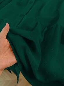 SHEIN CURVE+ Plus Size Summer Casual Solid Color Front Button Short Sleeve Shirt - Dark Green - View 3