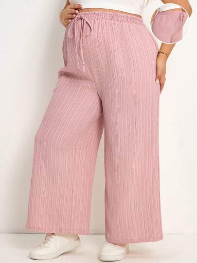 SHEIN Quần bầu cỡ lớn, chất liệu vải dệt, cạp chun, có túi, dáng rộng, thoải mái, đa năng, thích hợp mặc hàng ngày.