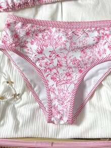 SHEIN Tween Girls' Ditsy Floral Swimsuit Set, Summer Beach Vacation - Pink - View 5